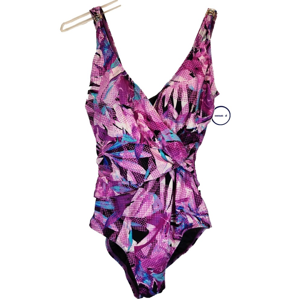 Swimsuits For All Women Size 14 One Piece Purple Floral Tropical Print Rushed